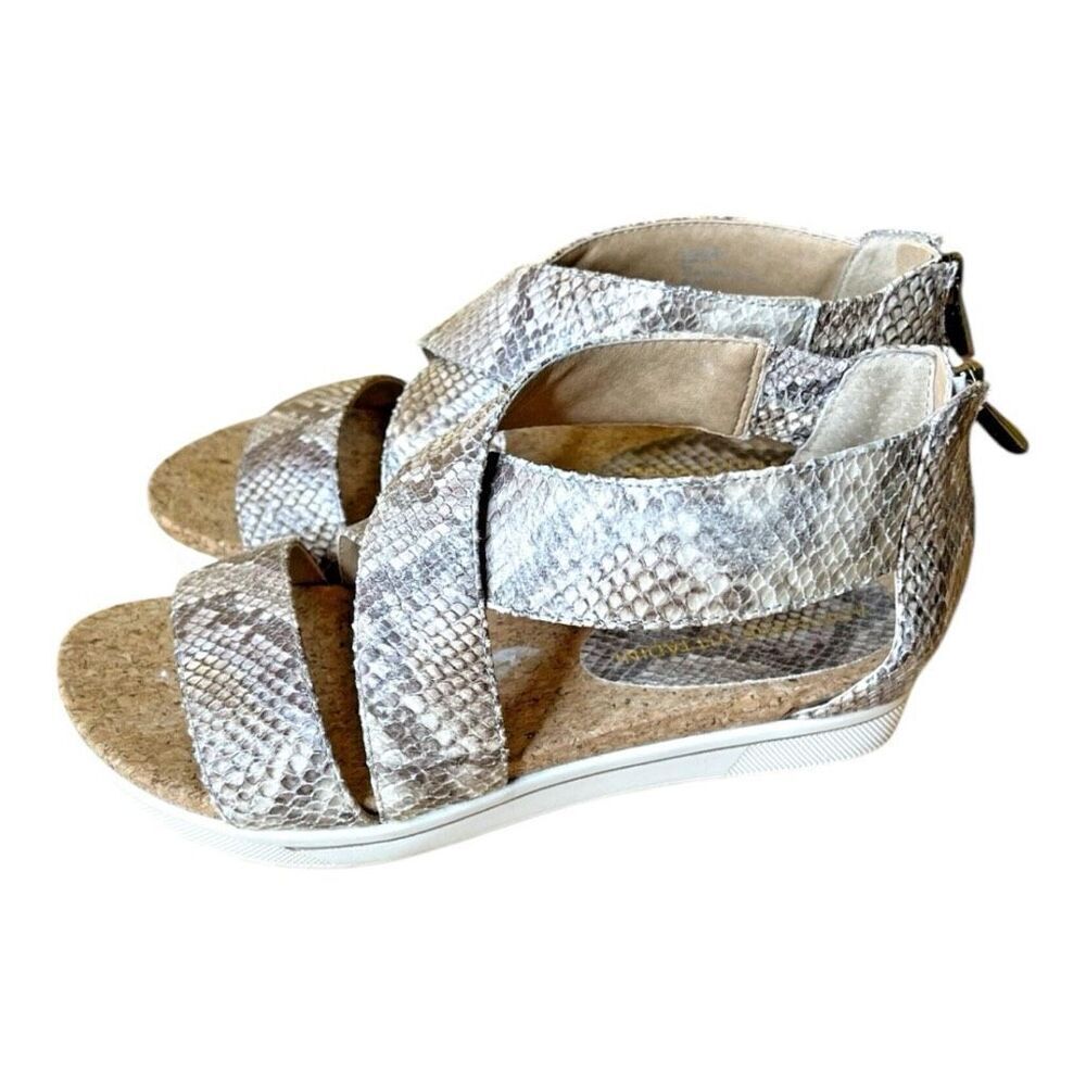 Adrienne Vittadini Tan Black Snake Rear Zip‎ Sandals Size 7.5